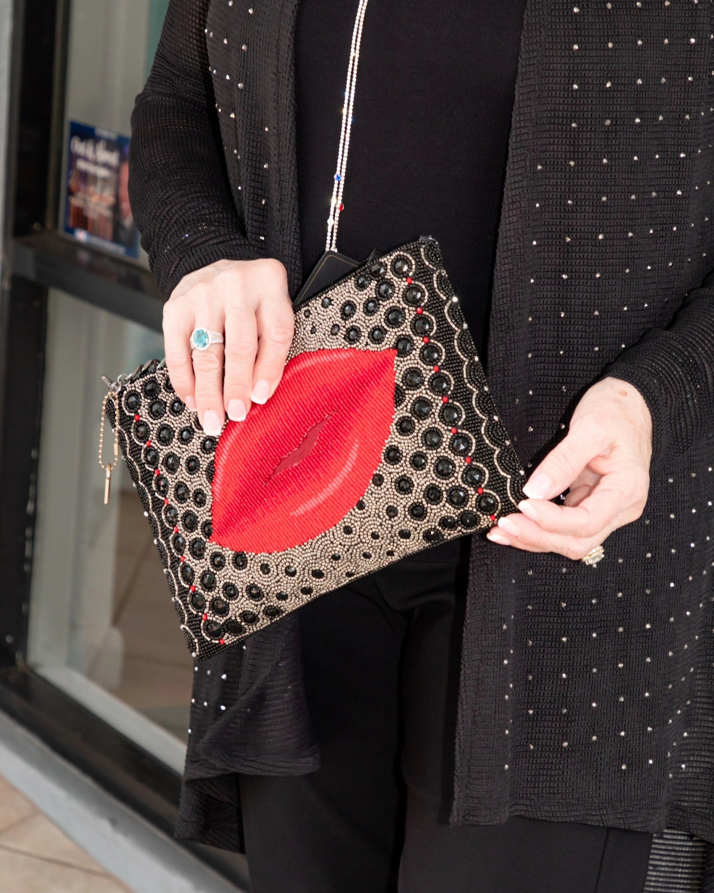 Mary Frances Kiss Beaded Red Lip Clutch Handbag — Darci's